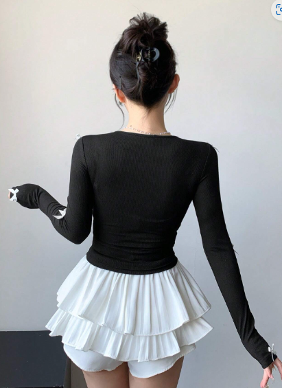 Shein Fitted T-Shirt With Bow Decor Long Sleeve Women Tops