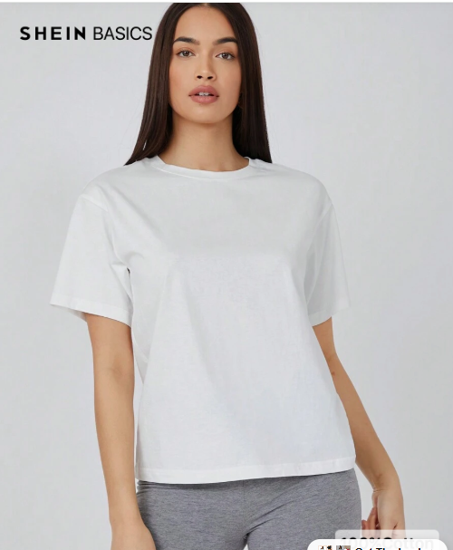 Shein BASICS Cotton Drop Shoulder Solid Tee, L +