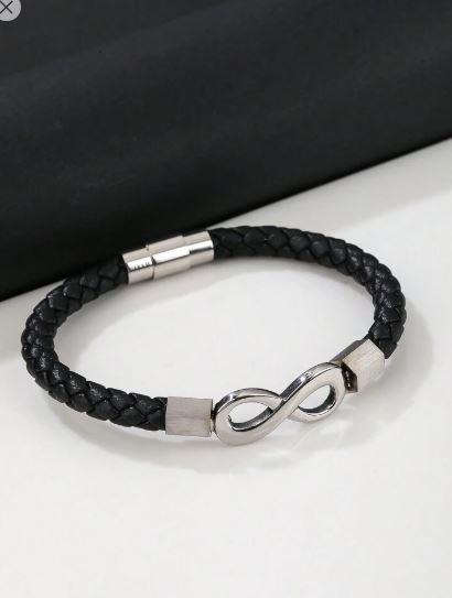 Shein 1pc Twisted Leather Bracelet With Stainless Steel Infinity Clasp +