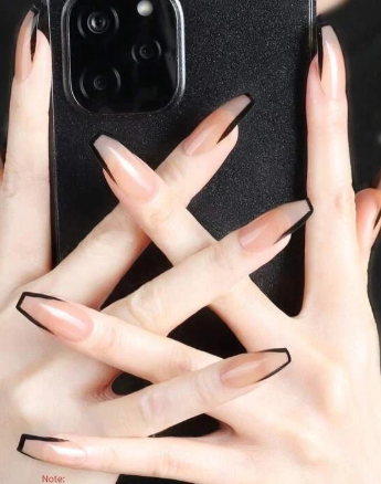 Shein French Black Tip Coffin Nails>