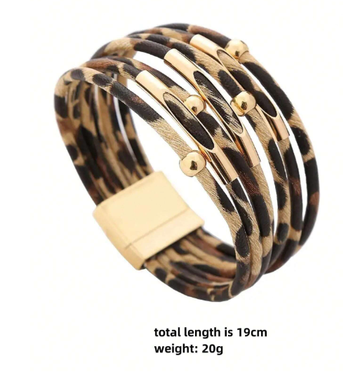 Shein 1 Pc Fashion Leopard PU Leather Cuff Bracelet & Bangle +
