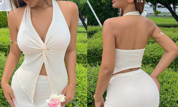 Shein Women's Solid Color Twist Knot Halter Neck Vacation Top, L +