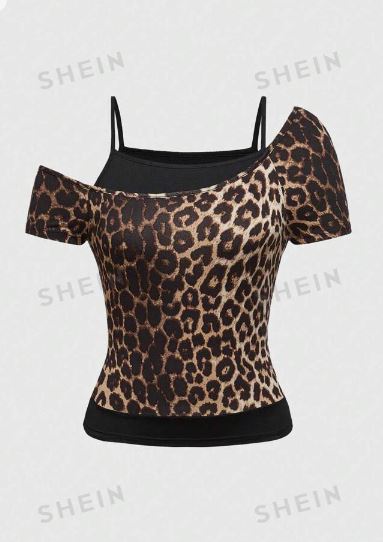 Shein Leopard Print Music Festival Style Color Block Oversized T-Shirt /