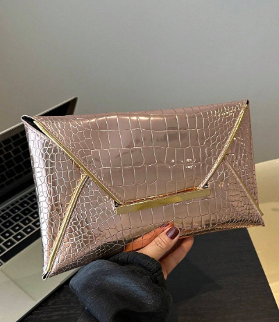 Shein Crocodile Embossed Casual PU Clutch Envelope Bag >