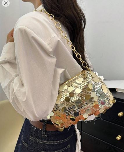 Shein Sequin Strap With Chain Underarm Shoulder Bag /