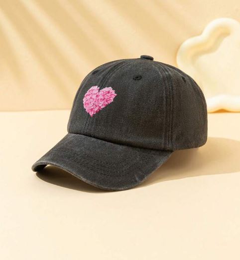 Shein 1pc Children Pink Heart Print Casual Sunshade Retro Cap /