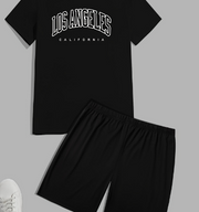 Shein Boy's Outfits "Los Angeles" Graphic Print T-Shirt Shorts Set, 11-12T +