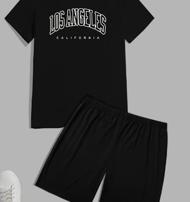 Shein Boy's Outfits "Los Angeles" Graphic Print T-Shirt Shorts Set, 11-12T +