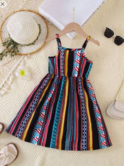 Shein Young Girl Summer Vertical Striped Print Casual Slip Dress, 4T +