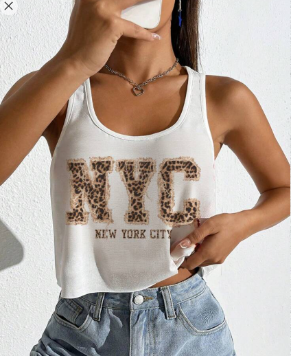 Shein Women Casual Loose Oversized U-Neck Cropped Sleeveless Top, L +