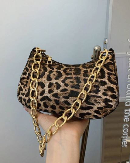 Shein Leopard Print Chain Shoulder Baguette Bag /