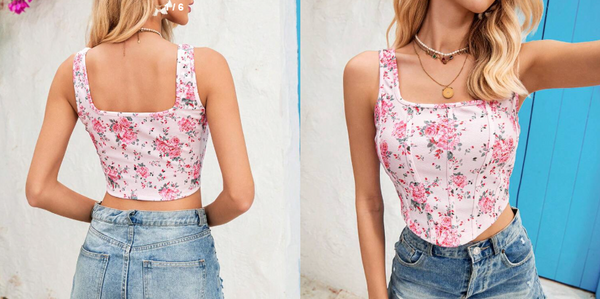 Shein Leisure Knit Printed Cropped Women Tank Top, L +