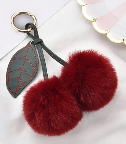 Shein 1pc Adorable Fluffy Plush Cute Cherry Keychain +