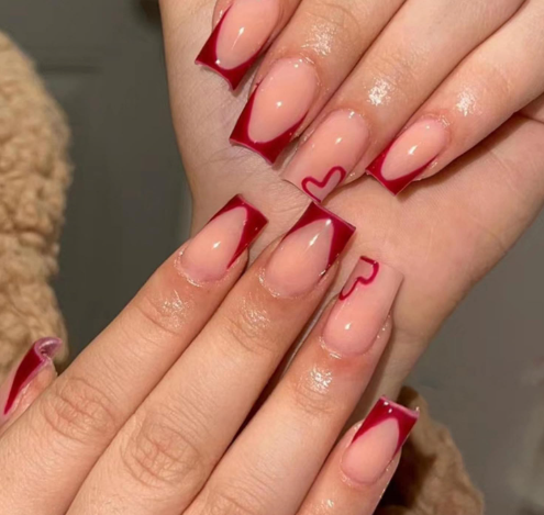 Shein 24Pcs Valentine's Day Press on Nails Medium Square Fake Nails +