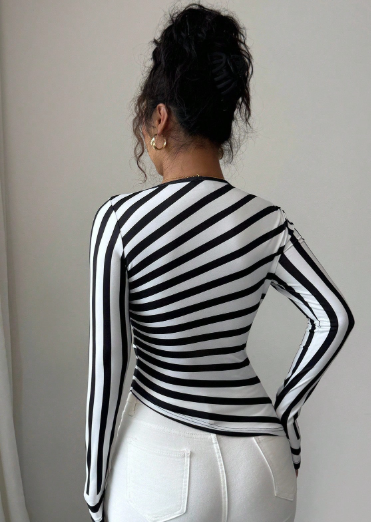 Shein Asymmetric Striped T-Shirt, S -.