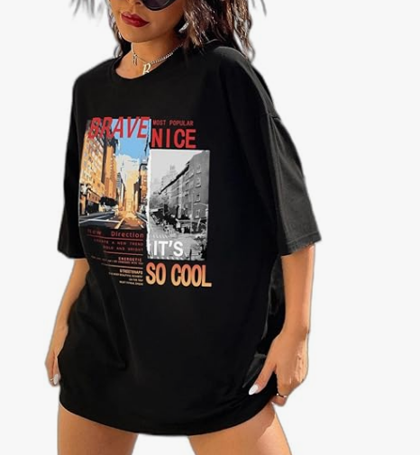 Shein Street View And Slogan Graphic Drop Shoulder Oversized Tee, L +