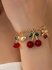 Shein Gold Heart Pendant Bracelet With Bow, Cowboy Hat, Boots & Cherry Pendant Charms>