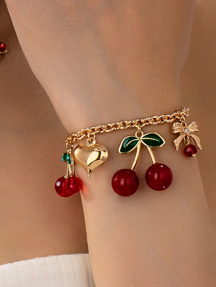 Shein Gold Heart Pendant Bracelet With Bow, Cowboy Hat, Boots & Cherry Pendant Charms>