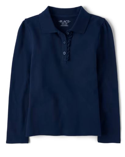 Ch. Place Girls Uniform Ruffle Pique Polo, 10-12T +