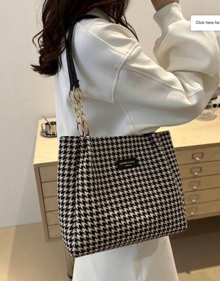 Shein Houndstooth Pattern Casual Tote Shoulder Bag +