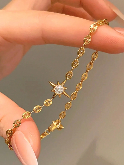 Shein 1pc Stainless Steel Sparkling Star Bracelet>