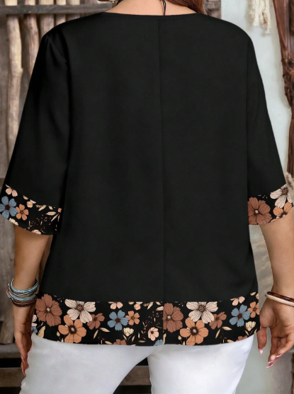 Shein Plus Size Casual Floral Print Textured Shirt -.