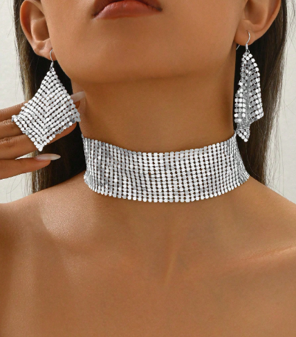 Shein 3pcs Metallic Sequin Punk Style Set +