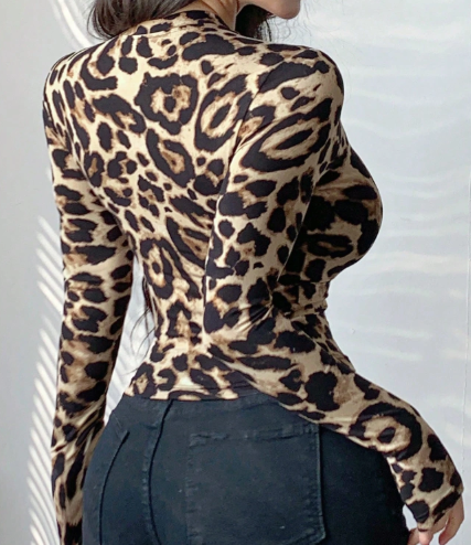 Shein Women Leopard Print Zip Up Fitted Cropped Jacket >