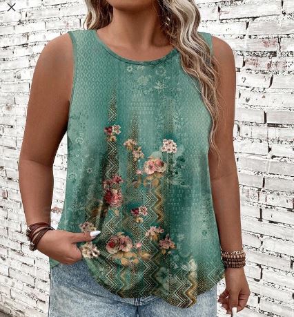 Shein Plus Size Vintage Floral Pattern Round Neck Knitted Top, 1XL /