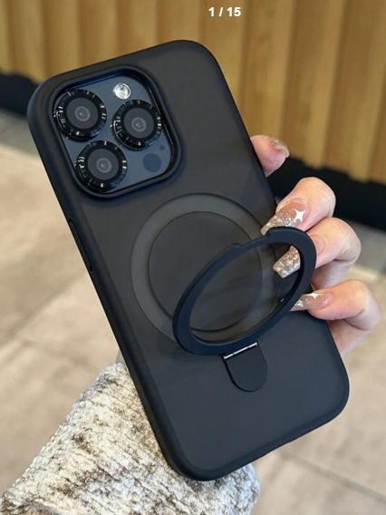 1pc Clear Matte Invisible Ring Holder Stand Case Compatible With IPhone 15 pro max +
