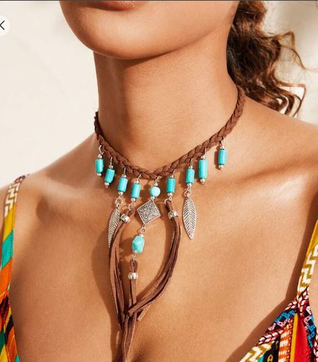 Shein Bohemian Style Pu Leather Vacation Necklace /