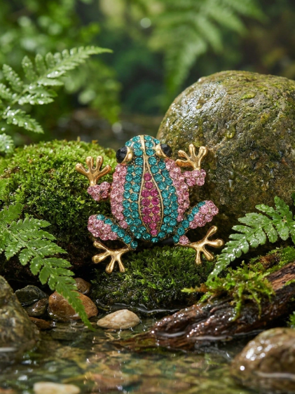 Shein Fashionable Rhinestone Frog Brooch Classic Animal Pin >