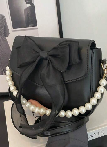 Shein Mini Square Bag Bow & Faux Pearl Decor Flap Bag  +