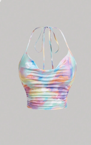 Shein Tie Dye Draped Front Halter Top, M +