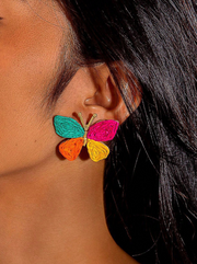 Shein Colorful Rattan Weaving Metal Butterfly Earrings>