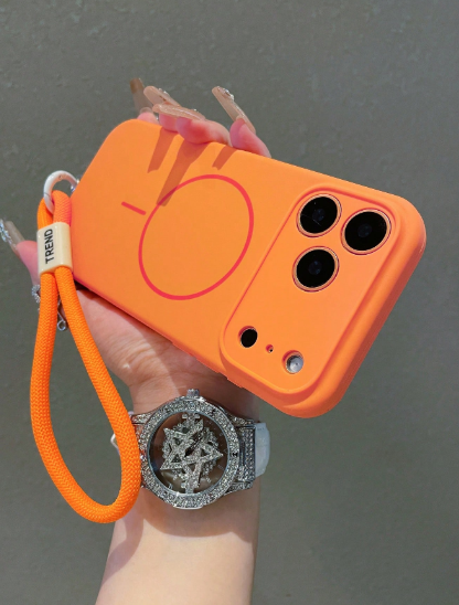 Luxury Magnetic Matte Liquid Protective Silicone Orange Color Phone Case >