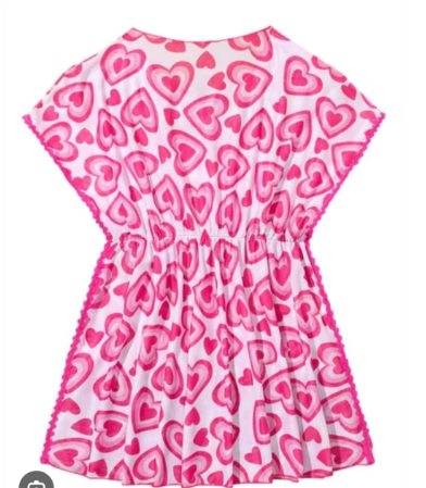 Shein Girls Allover Heart Print Batwing Sleeve Cover Up, 10T +