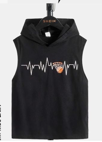 Shein Kids SPRTY Boys Basketball Print Hooded Neck Tank Top, 13-14T +