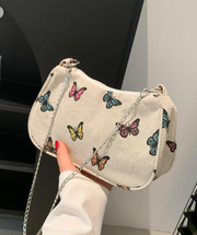 Shein Colorful Butterfly Print Metal Chain Underarm One Shoulder Baguette Bag >