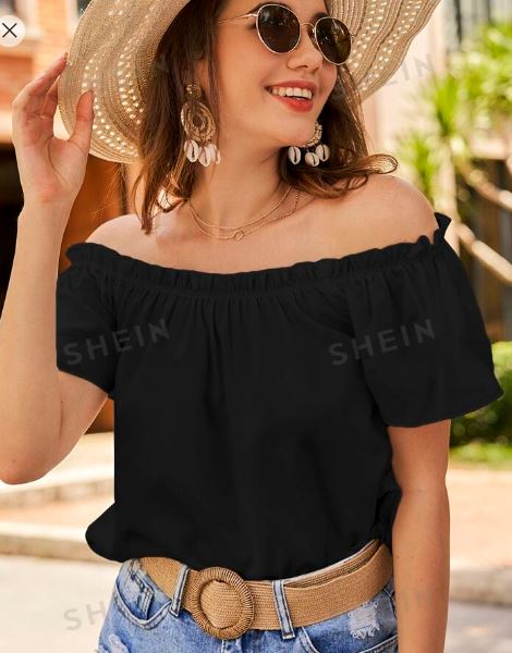 Shein Off Shoulder Frill Trim Blouse, S /