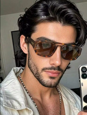 Shein 1Pair Men's Leopard Print Double Bridge Aviator Vintage Style Glasses