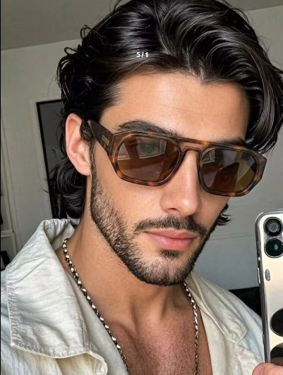 Shein 1Pair Men's Leopard Print Double Bridge Aviator Vintage Style Glasses
