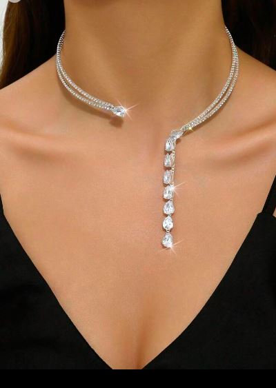 Shein 1pc Gorgeous Rhinestone Decor Party-Ready Open Front Choker Necklace /