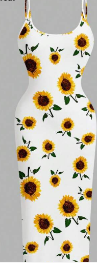 Shein Casual Minimalist Slim-Fit Sleeveless Maxi Dress, Sunflower Print -.