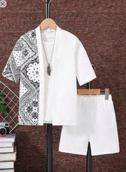 Shein Young Boy Half Print Design Short Sleeve And Shorts 2pcs Set, 4T +