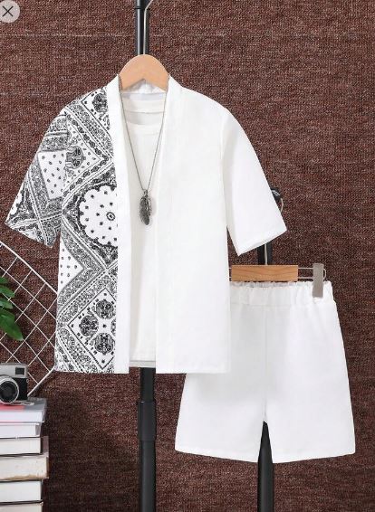 Shein Young Boy Half Print Design Short Sleeve And Shorts 2pcs Set, 4T +