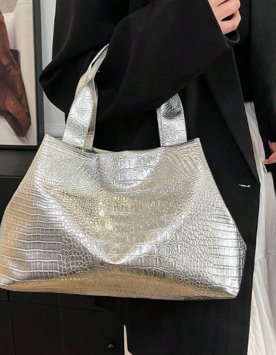 Shein Crocodile Texture Shiny Iridescent Tote Bag +