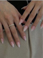 Shein Full Cover Artificial Nails With Bow Decor -.