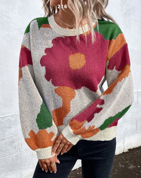 Shein Graphic Pattern Drop Shoulder Sweater, L >