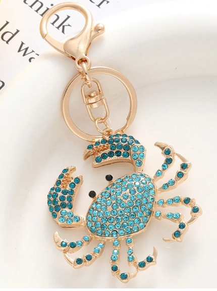 Shein Colorful Rhinestone Metal Crab Shaped Keychain -.